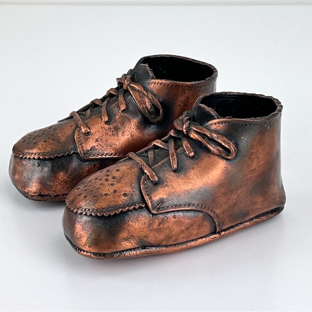 Vintage Copper Bronzed Baby Shoes Pair Set Of 2  Shelf Decor